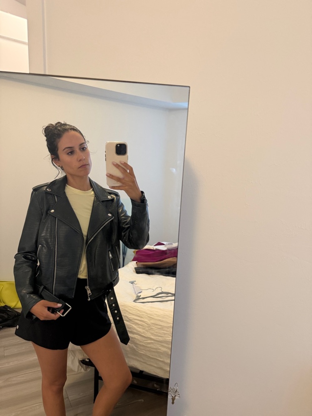 Levi's Black Leather Moto Jacket with Belt